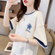 撞色半袖 设计感小众短袖 女装 宽松大码 百搭华夫格上衣 t恤女夏韩版