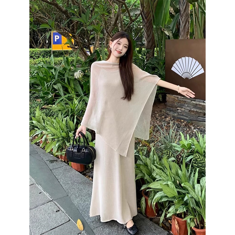 松弛感慵懒斜肩防晒针织衫女罩衫图片