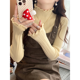 半高领木耳边毛衣女内搭早秋2025新款修身百搭长袖打底针织衫上衣