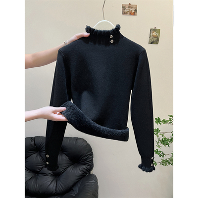 高级感加绒加厚毛衣女针织衫上衣