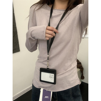 早秋薄款卷边圆领针织衫毛衣女潮