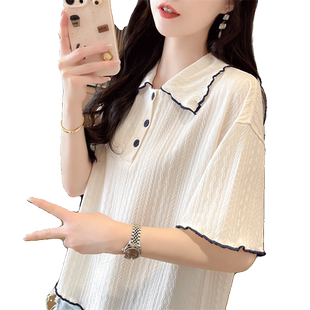 翻领polo衫短袖t恤女夏季韩版宽松大码女装百搭小个子短款上衣潮