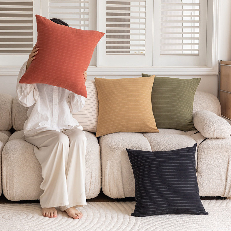 简约ins风水洗棉条纹家居抱枕套卧室客厅抱枕床上加厚靠枕套