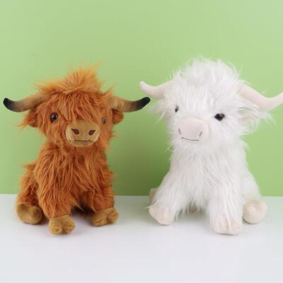 现货跨境Highland Cow Plush仿真苏格兰高地牛毛绒公仔长毛牛玩具