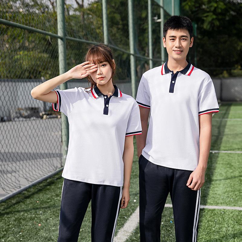 适用中学生白色校服外套男女夏季款初中高中生短袖班服套装大码运