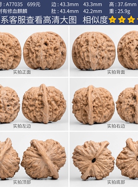 文玩核桃血麒麟一物一图A77035老树有修大尺寸狮子头盘玩手盘43mm