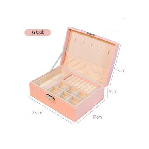 双层大容量PU首饰盒便携皮质珠宝首饰收纳盒项链戒指手表首饰爆款