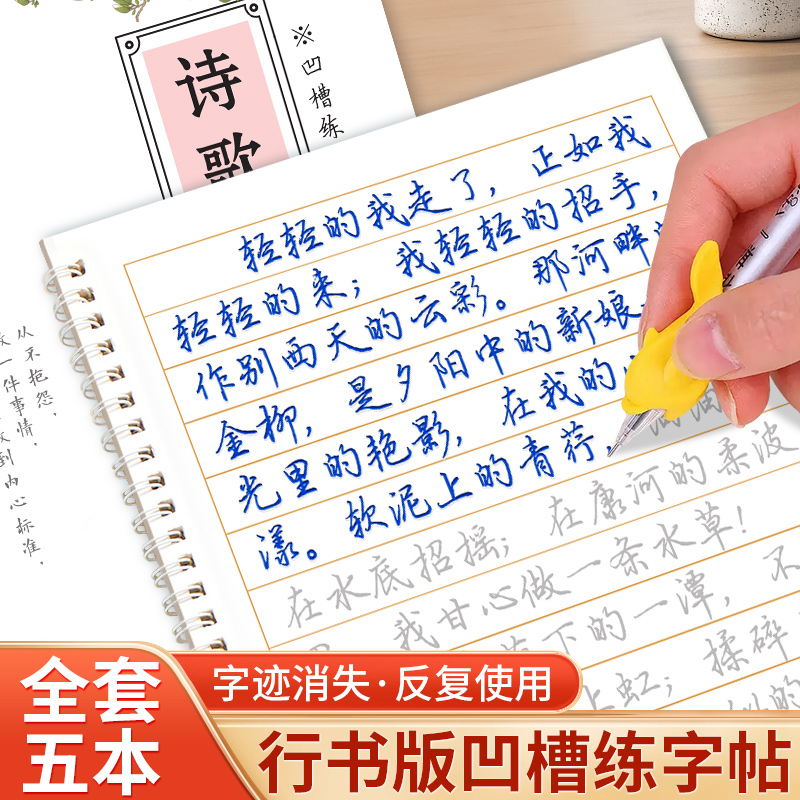 行楷字帖成人练字行书凹槽练字帖成年男生女生字体漂亮钢笔速成硬笔书法练字本大学生专用练习写字帖贴大气初学者楷书反复使用高中