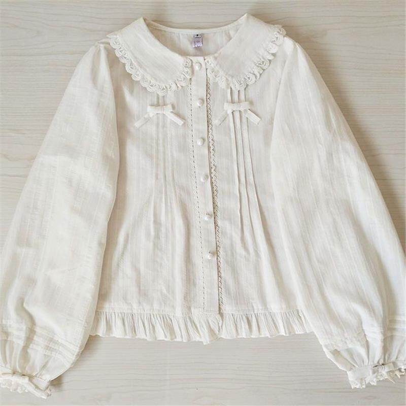 加绒加厚lolita内搭衬衫娃娃领短袖百搭长袖衬衫保暖打底衫