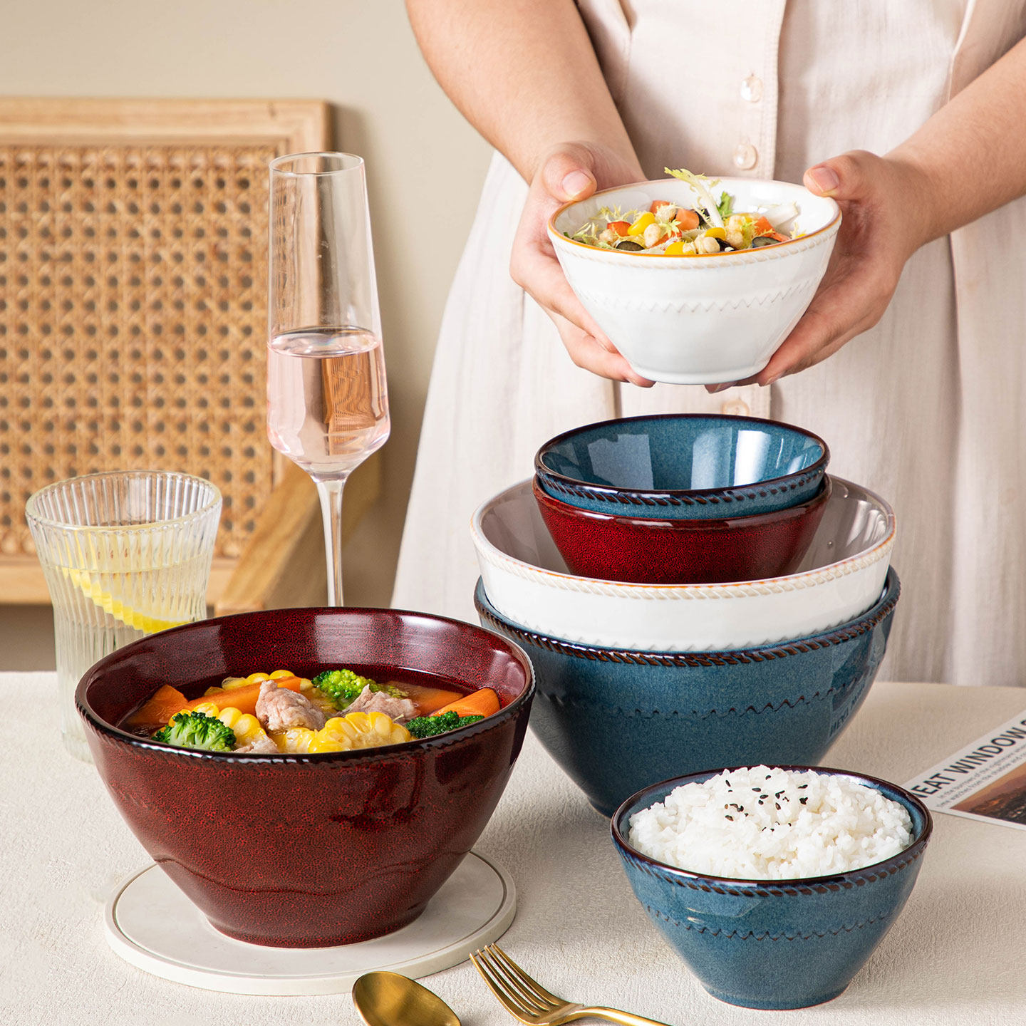 复古窑变陶瓷碗家用2025新款高颜值大号汤碗面碗斗笠碗沙拉碗餐具,餐饮具,碗,淘宝优惠券,粉丝福利购,淘宝优惠卷