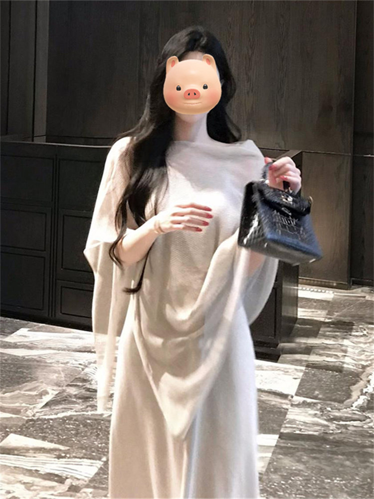 法式穿搭小香风套装女初秋新款不规则一字肩罩衫针织吊带裙两件套