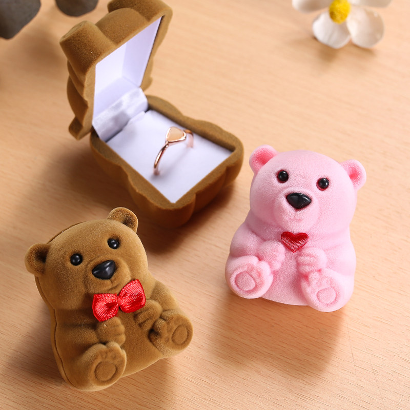 粉红小熊戒指盒可爱表白送人首饰收纳盒饰品耳钉项链收纳盒子迷你