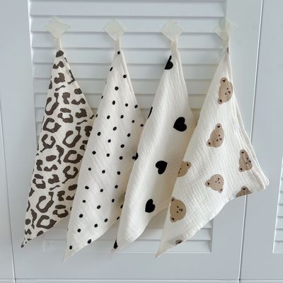 ins韩版四层棉纱宝宝方巾幼婴童小手帕时尚洗脸巾搽脸巾防吐奶巾