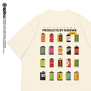 zpbw趣味柯达胶卷印花t恤夏季男女同款美式复古宽松纯棉短袖衣服