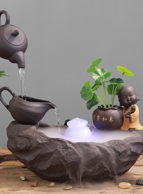 流水摆件鱼缸造景过滤器小号循环养鱼公道杯景德镇陶瓷板净水景观