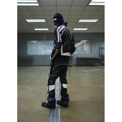 高端系列拼色护具机车绑带夹克