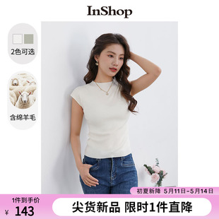 简约个性 INSHOP新款 通勤无袖 商场同款 t恤女半高领针织短上衣