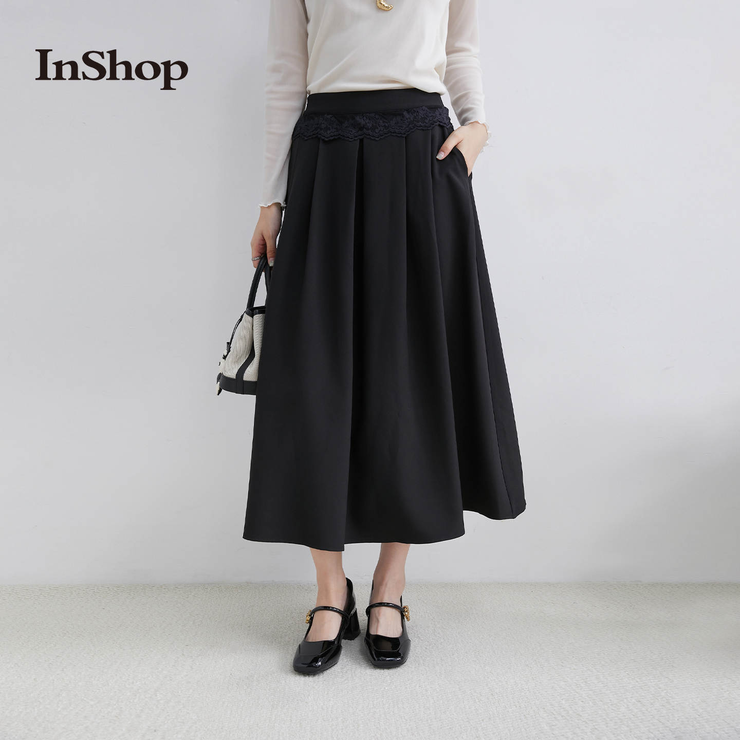 【商场同款】InShop新款女浪漫优雅a字半身裙通勤简约长裙