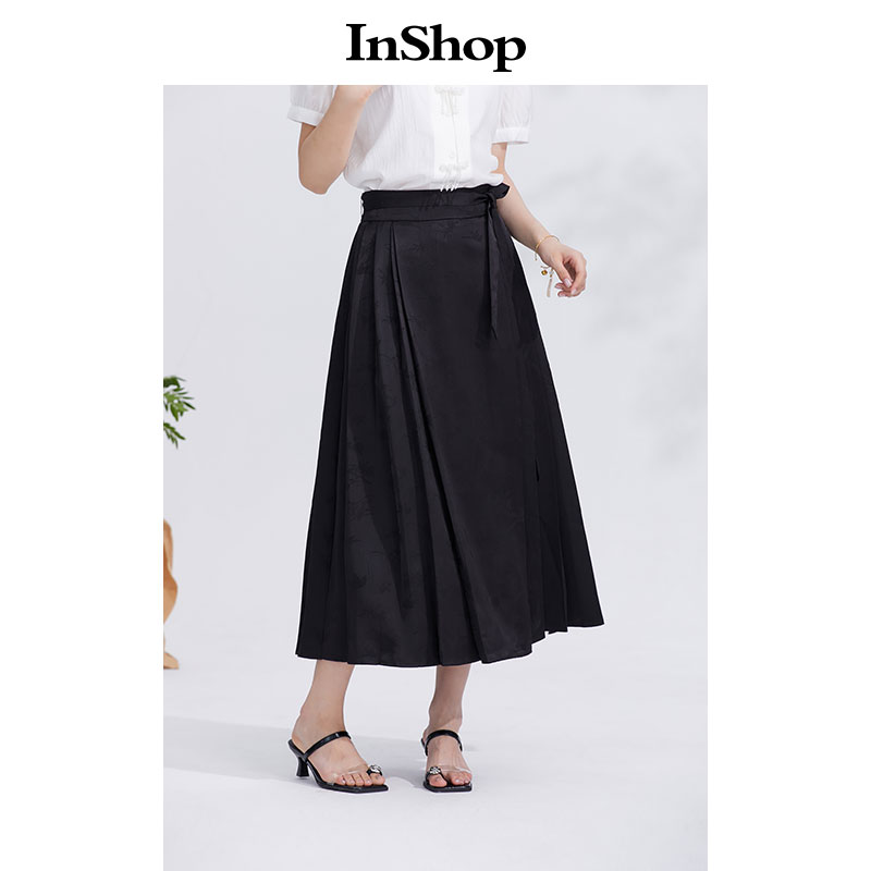 【商场同款】INSHOP气质印花a字半身裙女新中式国风垂感马面裙