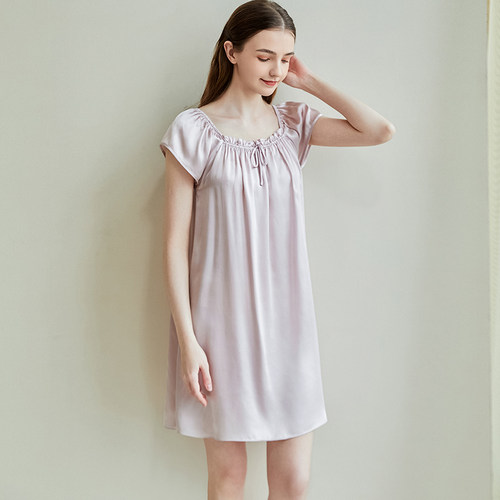 真丝睡裙女100%桑蚕丝宽松家居服杭州丝绸夏孕妇穿妈妈可穿家居服