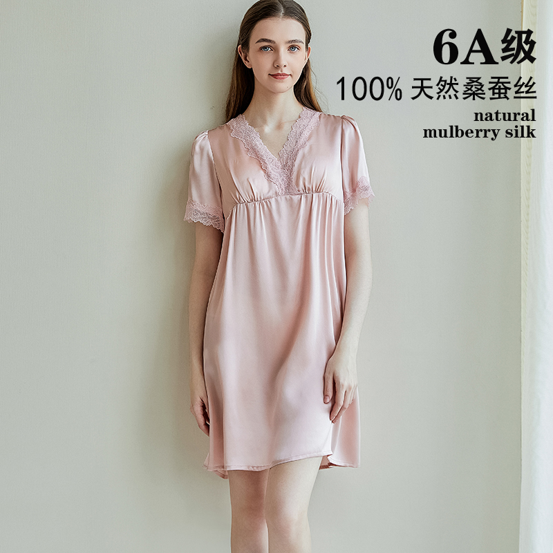桑蚕丝真丝春夏季带胸垫睡裙