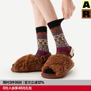 AR壮锦费尔岛风中筒袜2026新款民族风堆堆袜复古提花无骨袜子冬女