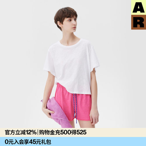 AR「softnotes」纯色竹节纱宽身短袖恤夏季内搭打底衫宽松上衣女