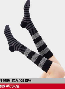 AR拼色条纹小腿袜显瘦灰色美腿长筒袜设计感及膝袜r线AlmondRocks