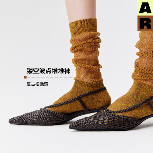 AR镂空波点小腿袜2026新款夏季薄款长筒袜复古显瘦美腿堆堆袜女