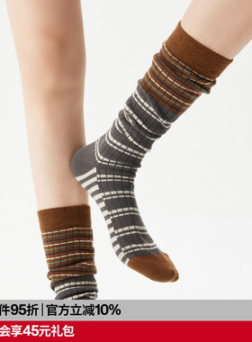 AR条纹变奏小腿袜2026新款秋冬保暖长筒袜显瘦美腿堆堆袜高筒袜女