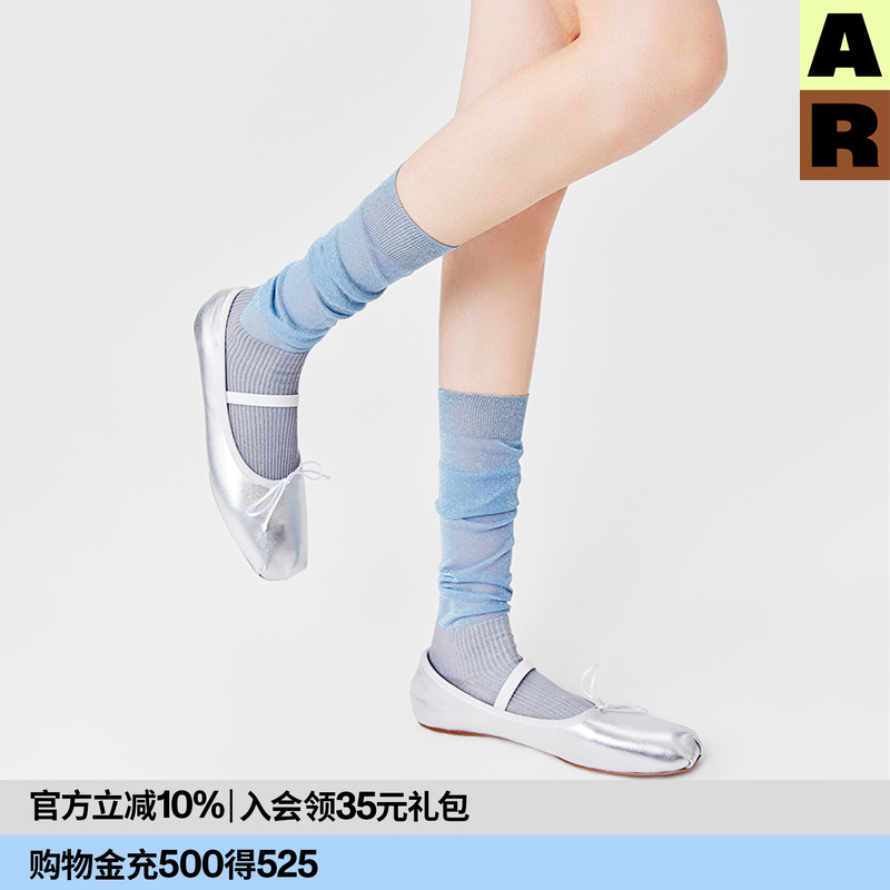【意大利袜机】AR金银丝棉底堆堆袜miu系卡丝袜2025薄小腿袜长袜