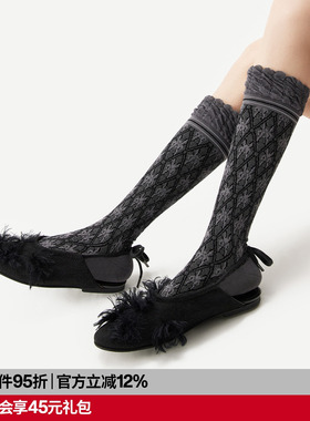AR壮锦木棉花纹小腿袜2026新款民族风长筒袜秋冬显瘦美腿堆堆袜女