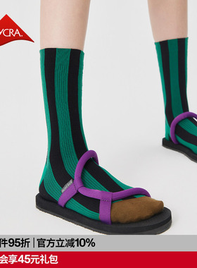 AR撞色条纹中筒袜棉/2026早秋显瘦蓝色女袜子ins潮r线AlmondRocks