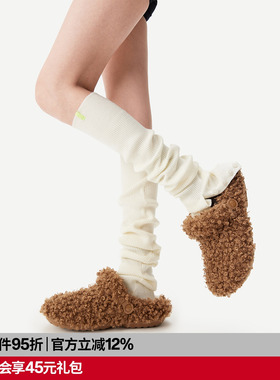 AR纽扣过膝Wool过膝袜套白色小腿堆堆袜秋冬保暖护膝雪地靴腿套女