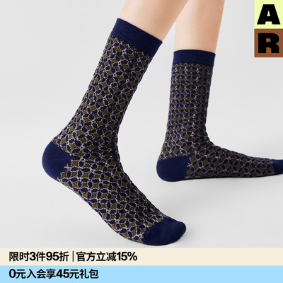 almond rocks古钱纹样中筒袜新款复古花纹袜新中式老钱风春夏袜子