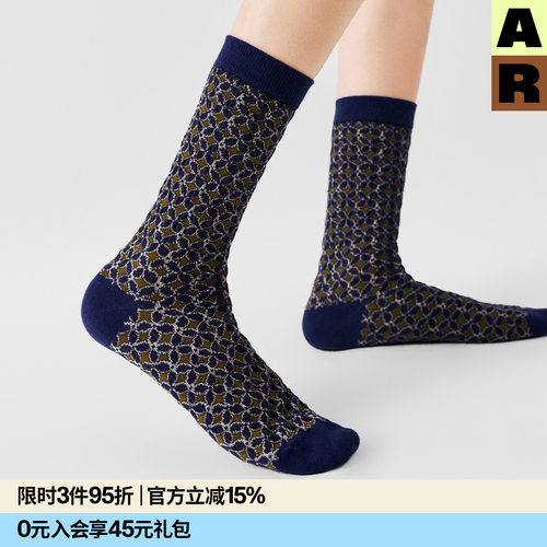 almond rocks古钱纹样中筒袜新款复古花纹袜新中式老钱风春夏袜子