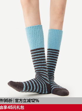 AR条纹半边绒小腿袜2026秋冬新款保暖堆堆袜过膝袜加厚长筒袜子女