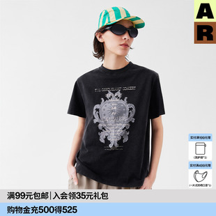 休闲居家宽松慵懒风上衣女 复古摇滚 可外穿家居短袖 T恤夏季