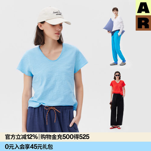 【doudou推荐】AR「softnotes」竹节棉短袖T恤纯色圆领宽松上衣女