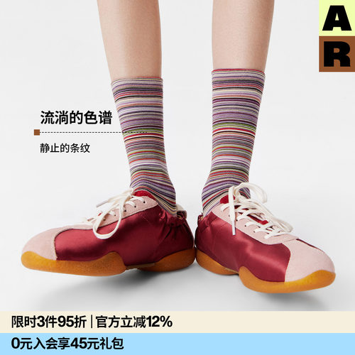 AR裂织布肌理中筒袜2026新款春夏彩色条纹堆堆袜薄款袜子外穿潮女