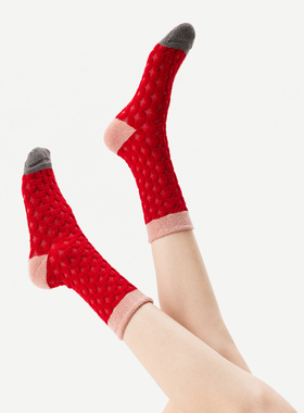 AR有求币应毛圈袜加厚保暖2026新款红色中筒袜秋冬本命年地毯袜女