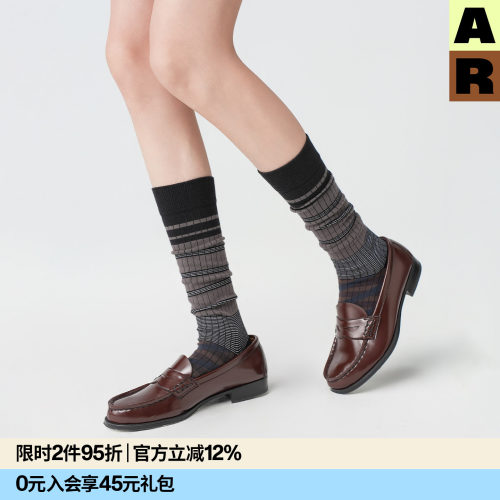 【意大利袜机】AR复古条纹小腿袜2026新款长筒袜显瘦薄款堆堆袜女