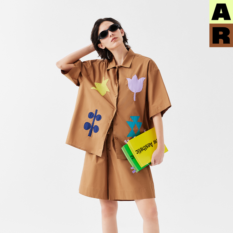 AR【花花变奏】古巴领可外穿家居服套装2025新款夏季纯棉短袖睡衣