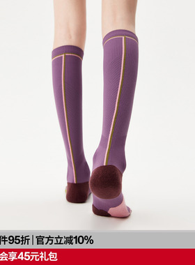 AR专业运动压力袜紫色小腿袜毛圈压缩袜健身骑行跑步加压长筒袜女