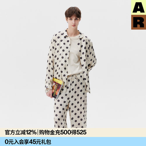 AR波点清凉缎面家居服套装四季可外穿高级感睡衣休闲宽松上衣长裤