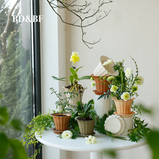 BD&BF 米兰系列粗陶土花盆 复古家居法式轻奢高级家用小含托盘