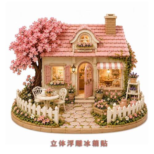 【樱花小屋】树脂立体浮雕冰箱贴