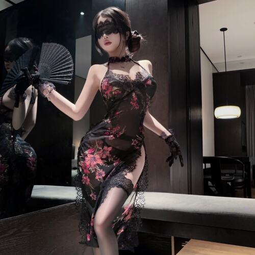 性感深V旗袍制服纯欲诱惑高开衩小胸睡裙制服qqny免脱睡衣战袍