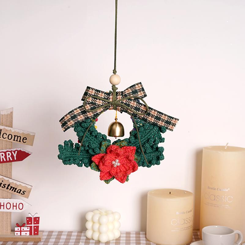 菲菲姐家 圣诞花环挂件圣诞节手工diy材料包自制礼物毛线钩针编织