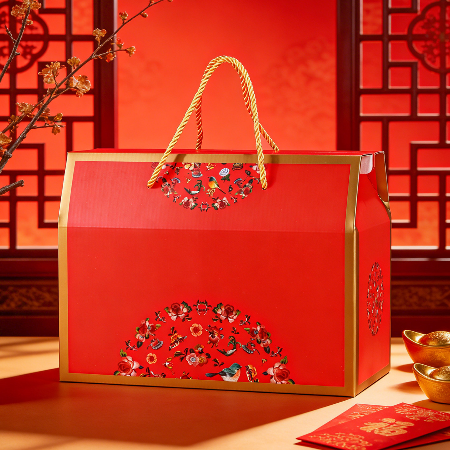 春节手提礼品盒子现货水果海鲜干货红枣家产品坚果年货包装盒空盒